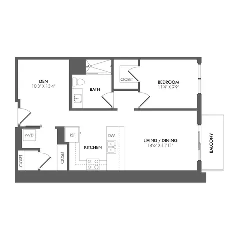Floor plan SN2 - North Residence, Studio · 1 bath · 630 to 868 sf