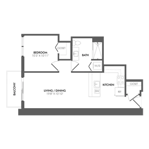 Floor plan AS2 - South Residence, 1 bed · 1 bath · 709 sf