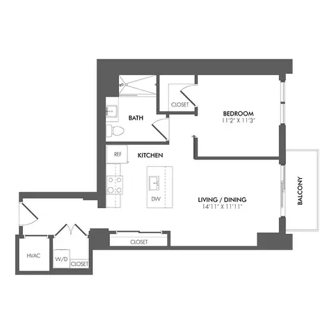Floor plan AN3 - North Residence, 1 bed · 1 bath · 735 to 735 sf