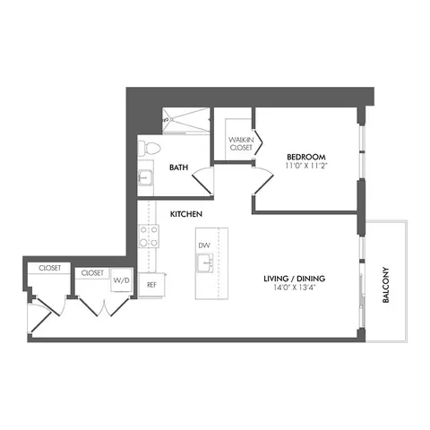 Floor plan AS4 - South Residence, 1 bed · 1 bath · 748 sf