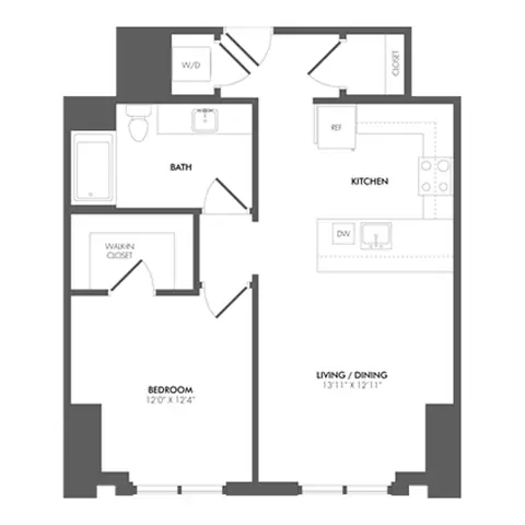 Floor plan AS6 - South Residence, 1 bed · 1 bath · 763 sf