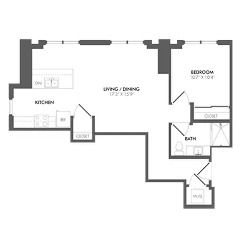 Floor plan AS1 - South Residence, 1 bed · 1 bath · 783 sf