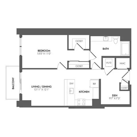 Floor plan AN2 - North Residence, 1 bed · 1 bath · 908 to 908 sf