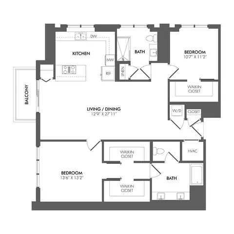 Floor plan BN1 - PH North Residence, 2 beds · 2 baths · 572 to 1,495 sf