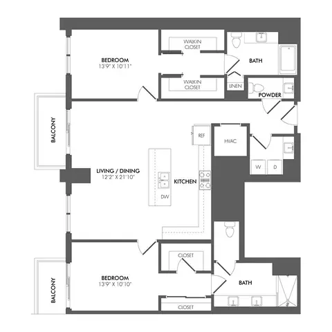 Floor plan BN2 - PH North Residence, 2 beds · 2 baths · 572 to 1,522 sf