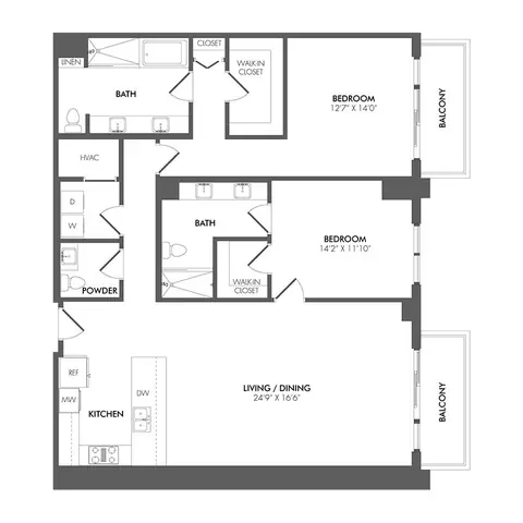Floor plan BN3 - PH North Residence, 2 beds · 2 baths · 1,052 to 1,643 sf
