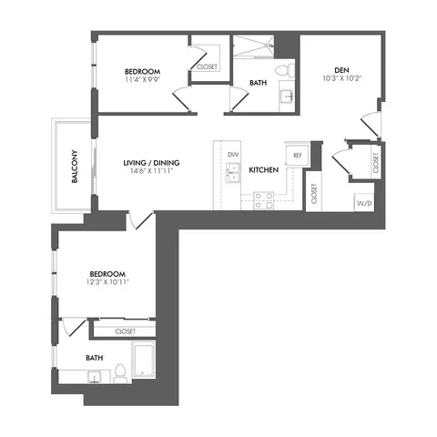 Floor plan BS1 - South Residence, 2 beds · 2 baths · 1,179 sf