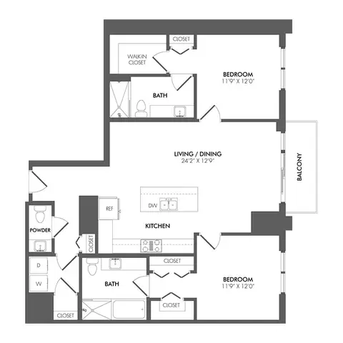 Floor plan BS3 - PH South Residence, 2 beds · 2 baths · 1,313 sf