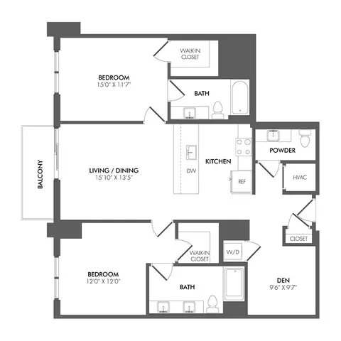 Floor plan BN1 - North Residence, 2 beds · 2.5 baths · 1,314 to 1,314 sf