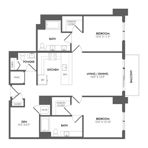 Floor plan BN2 - North Residence, 2 beds · 2.5 baths · 1,336 to 1,336 sf