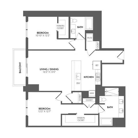 Floor plan BS2 - PH South Residence, 2 beds · 2 baths · 1,396 sf