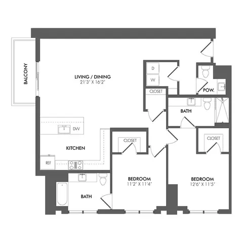 Floor plan BS6 - PH South Residence, 2 beds · 2 baths · 1,428 sf