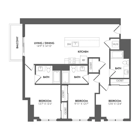 Floor plan BN3 - North Residence, 2 beds · 2 baths · 1,432 to 1,432 sf