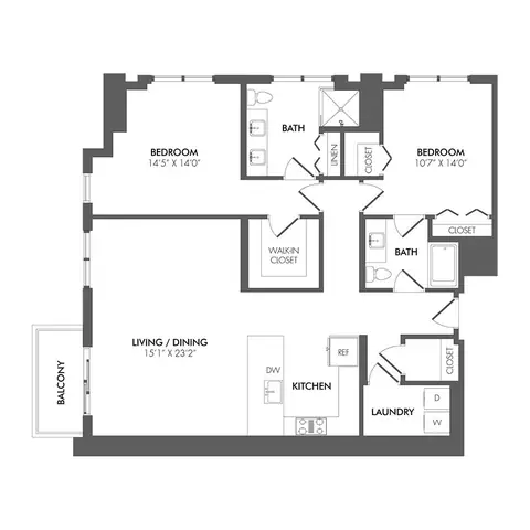 Floor plan BS1 - PH South Residence, 2 beds · 2 baths · 1,493 sf