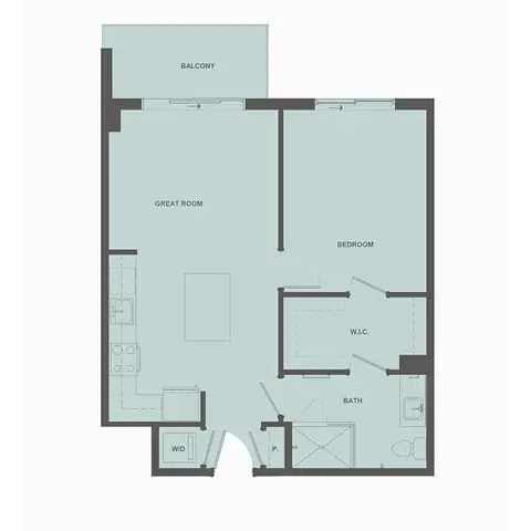 Floor plan A1b, 1 bed · 1 bath · 722 sf