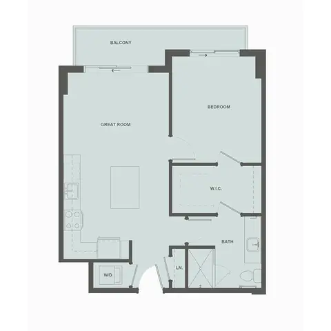 Floor plan A1, 1 bed · 1 bath · 725 sf