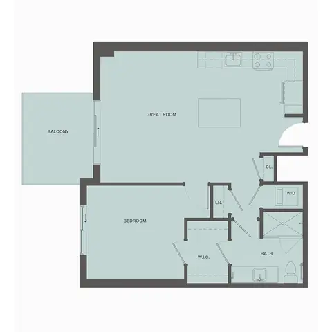 Floor plan A4, 1 bed · 1 bath · 808 sf