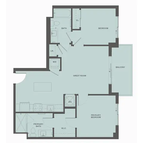 Floor plan B2, 2 beds · 2 baths · 939 sf