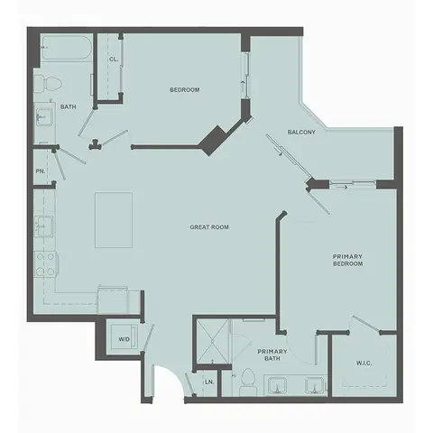 Floor plan B5, 2 beds · 2 baths · 987 sf