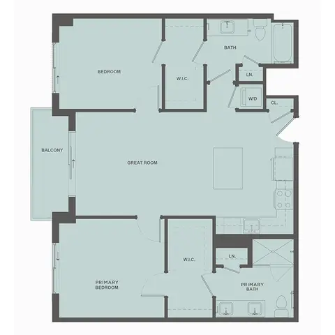 Floor plan B1, 2 beds · 2 baths · 1,086 sf