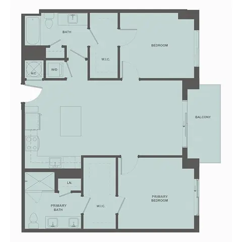 Floor plan B1A, 2 beds · 2 baths