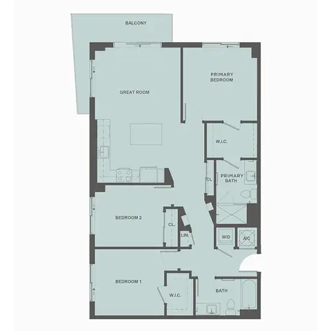 Floor plan C1, 3 beds · 2 baths · 1,261 sf