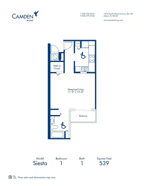 Floor plan Siesta, Studio · 1 bath · 539 sf