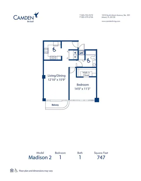 Floor plan Madison 2, 1 bed · 1 bath · 747 sf