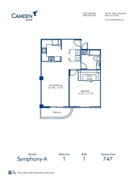 Floor plan Symphony A, 1 bed · 1 bath · 747 sf