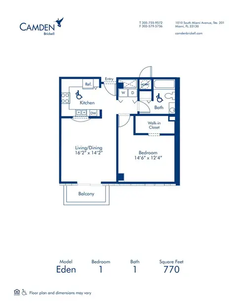 Floor plan Eden, 1 bed · 1 bath · 770 sf