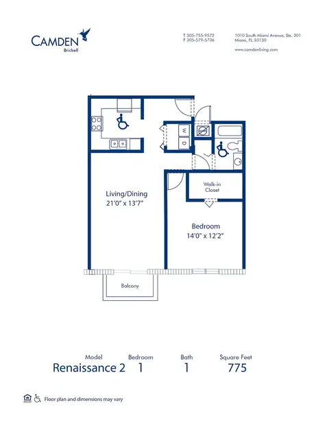 Floor plan Renaissance 2, 1 bed · 1 bath · 775 sf