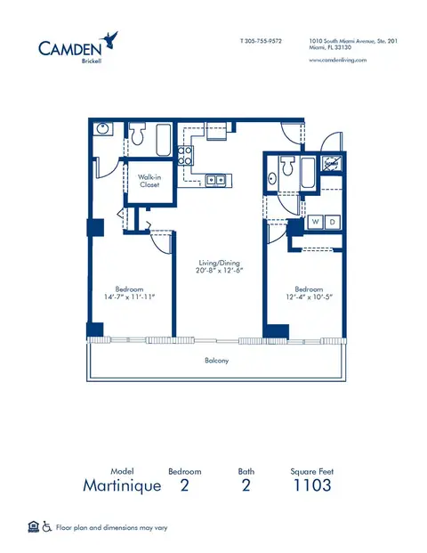 Floor plan Martinique, 2 beds · 2 baths · 1,103 sf