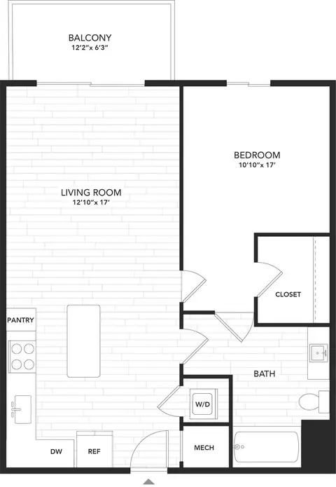 Floor plan A1, 1 bed · 1 bath · 744 to 862 sf