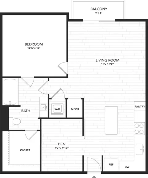 Floor plan A3, 1 bed · 1 bath · 862 sf