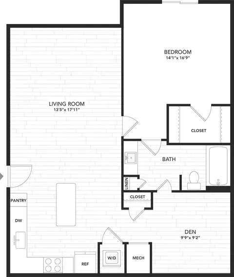 Floor plan A4, 1 bed · 1 bath · 931 sf