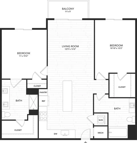 Floor plan B2, 2 beds · 2 baths · 1,136 to 1,154 sf