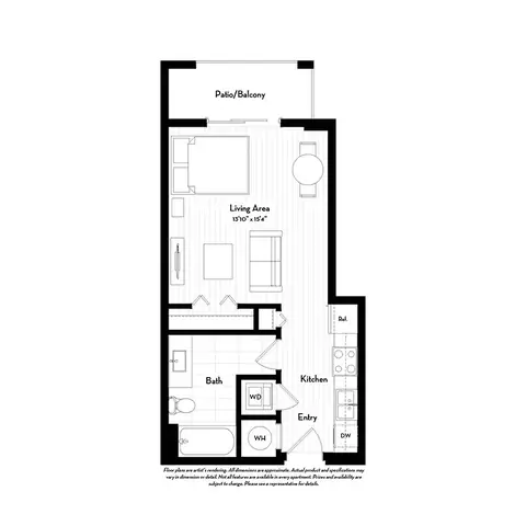 Floor plan S1, Studio · 1 bath · 457 sf