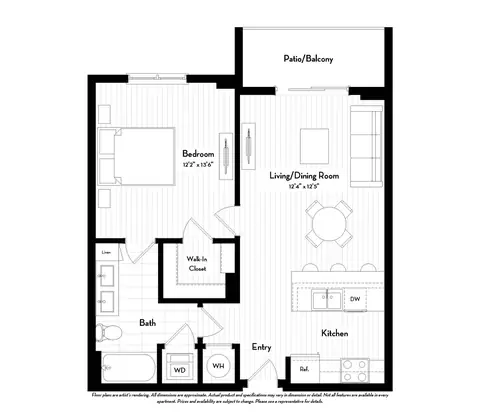Floor plan A1W (Salary Requirements Apply), 1 bed · 1 bath · 670 sf