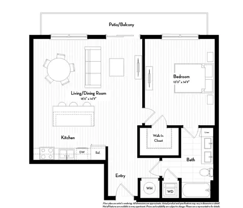 Floor plan A1.3, 1 bed · 1 bath