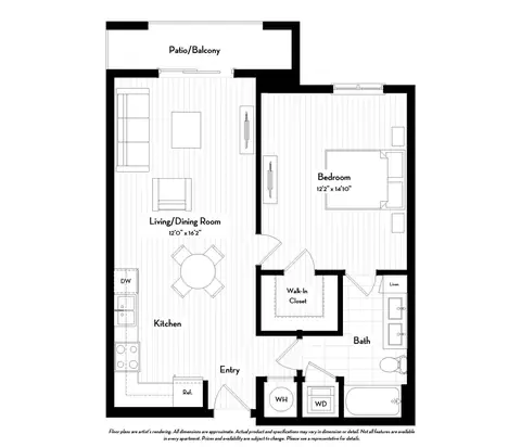Floor plan A1.7W (Salary Requirements Apply), 1 bed · 1 bath