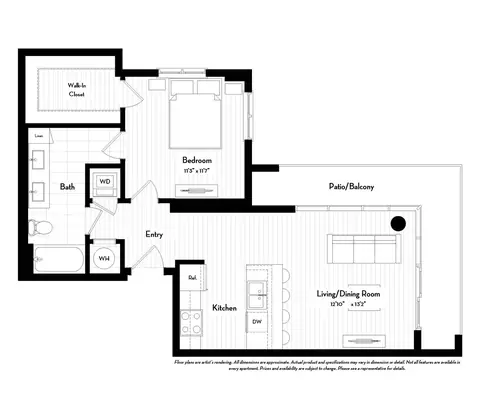 Floor plan A2W (Salary Requirements Apply), 1 bed · 1 bath