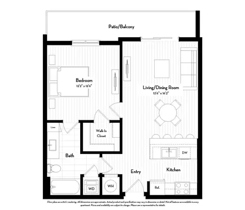 Floor plan A3W (Salary Requirements Apply), 1 bed · 1 bath