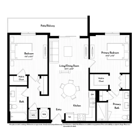Floor plan B1.5, 2 beds · 2 baths · 985 sf