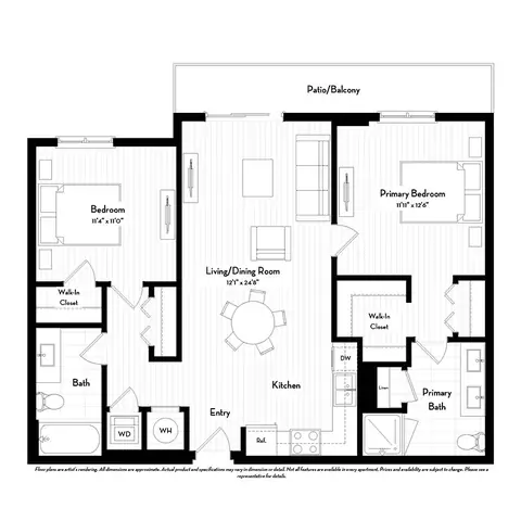 Floor plan B1.2, 2 beds · 2 baths · 988 sf