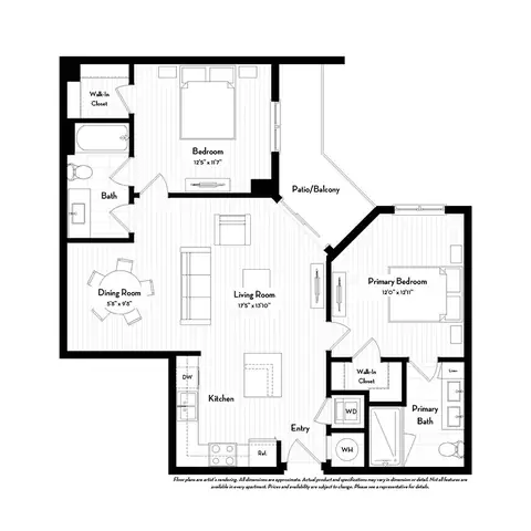 Floor plan B2, 2 beds · 2 baths · 1,000 sf