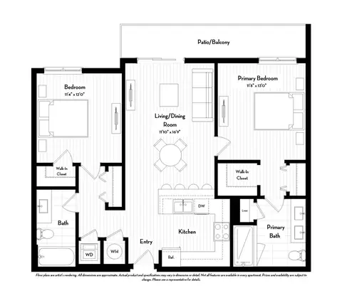 Floor plan B1, 2 beds · 2 baths · 1,019 sf