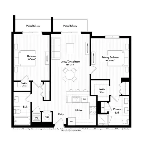 Floor plan B1.4, 2 beds · 2 baths · 1,065 sf