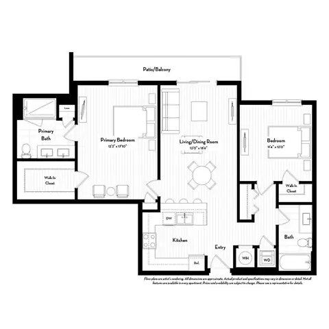 Floor plan B7, 2 beds · 2 baths · 1,115 sf