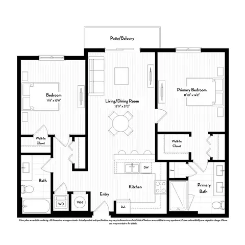 Floor plan B1.6, 2 beds · 2 baths