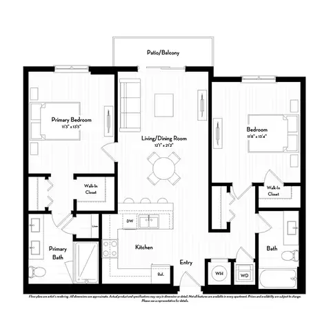 Floor plan B1.8, 2 beds · 2 baths
